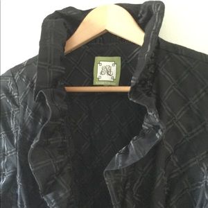 Elizabeth McKay black bamboo wrap ruffle dress